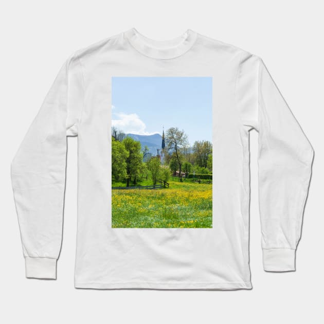 Flower meadow with fruit trees in spring, Bad Wiessee, Tegernsee Long Sleeve T-Shirt by Kruegerfoto